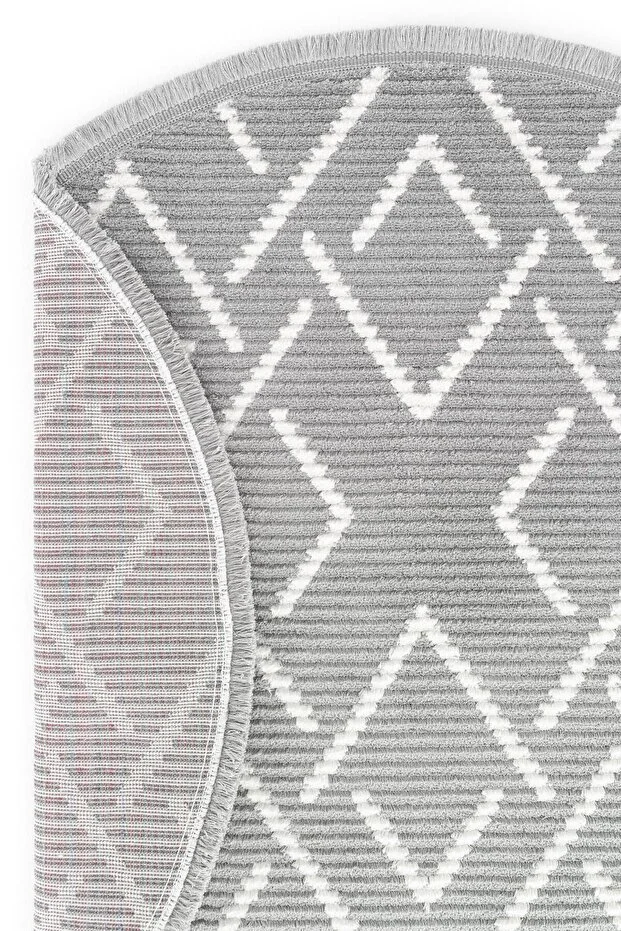 Vetrina 3605 Gri Yumuşak Doku Halı Kilim Salon Mutfak Koridor Kesme Yolluk Yuvarlak Makine Halısı